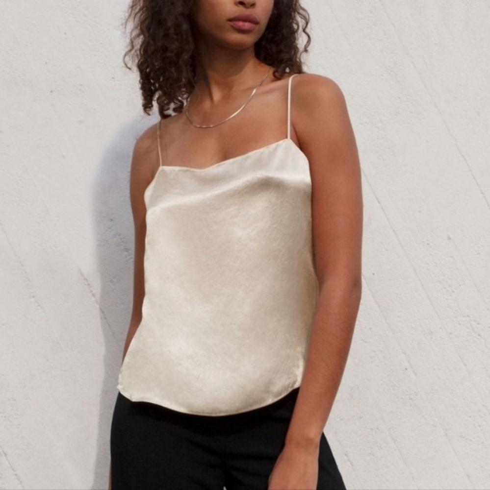 Aritzia BABATON Benji Denude Ivory Satin Square Neck Camisole Tank Top Size XS